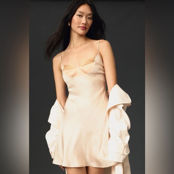 By Anthropologie Colorblock Satin Slip Dress NWT - Picture 5 of 12